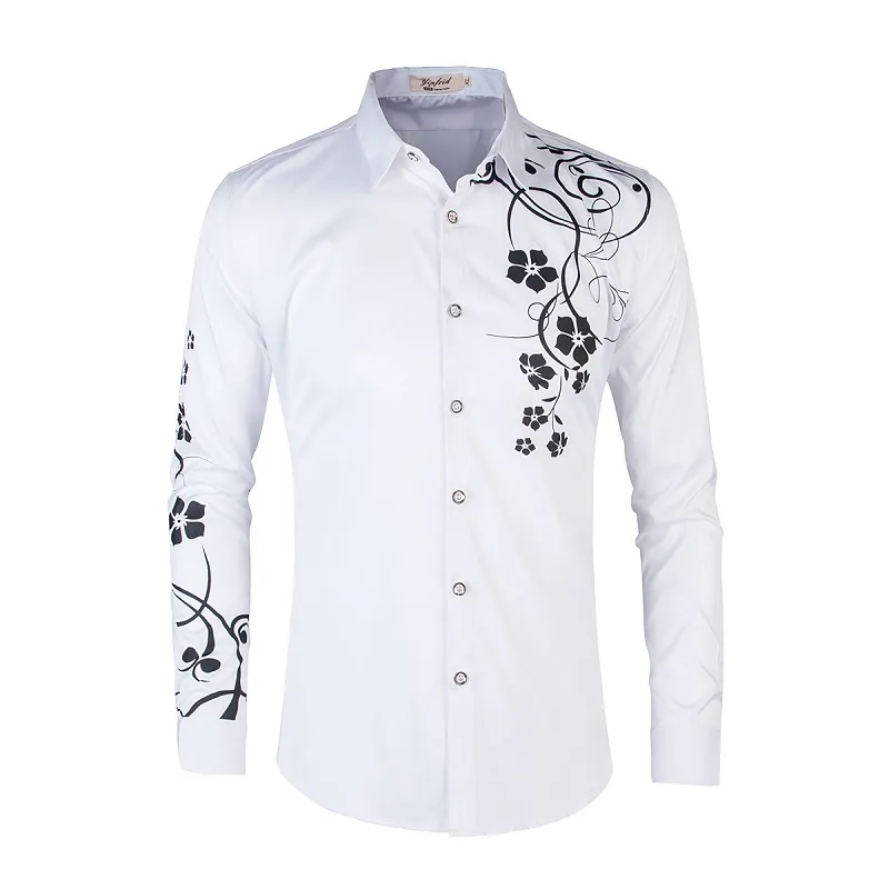 2019 Autumn Men Shirt Slave Longa Asia Tamanho S-5xl Flores Camisa Men Fashion Casuais Casuais Camisetas