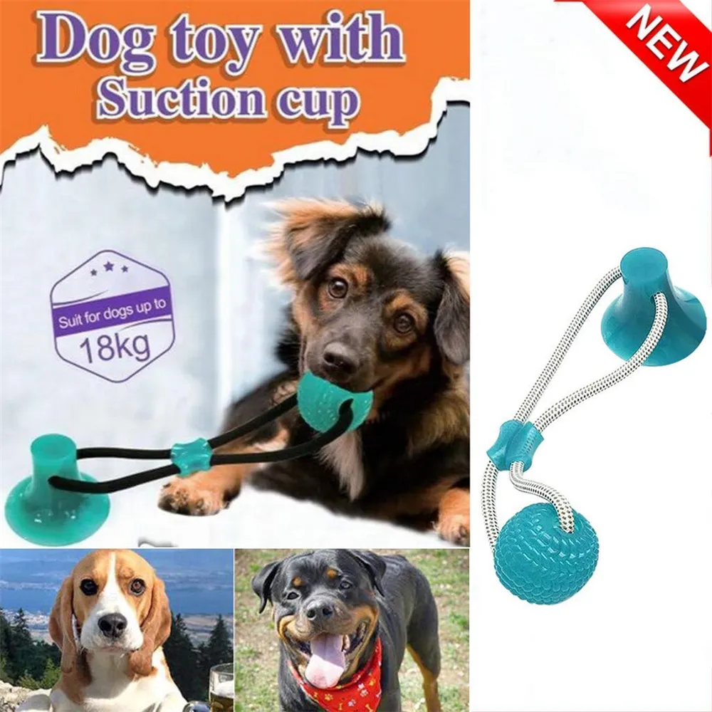 Multifunction Pet Molar Bite Toy Dog Ropes Toy, Self-Playing Rubber Ball Toy with Suction Cup Molar Chew Toy Cleaning Teeth