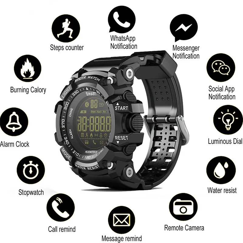 Ex16 Smart Watch Bluetooth Водонепроницаемый IP67 Smart Bracte Bracte Relogios Шагомер STOPWatch Спортивный Внутренний Часы для iPhone Android IOS Телефонные Часы