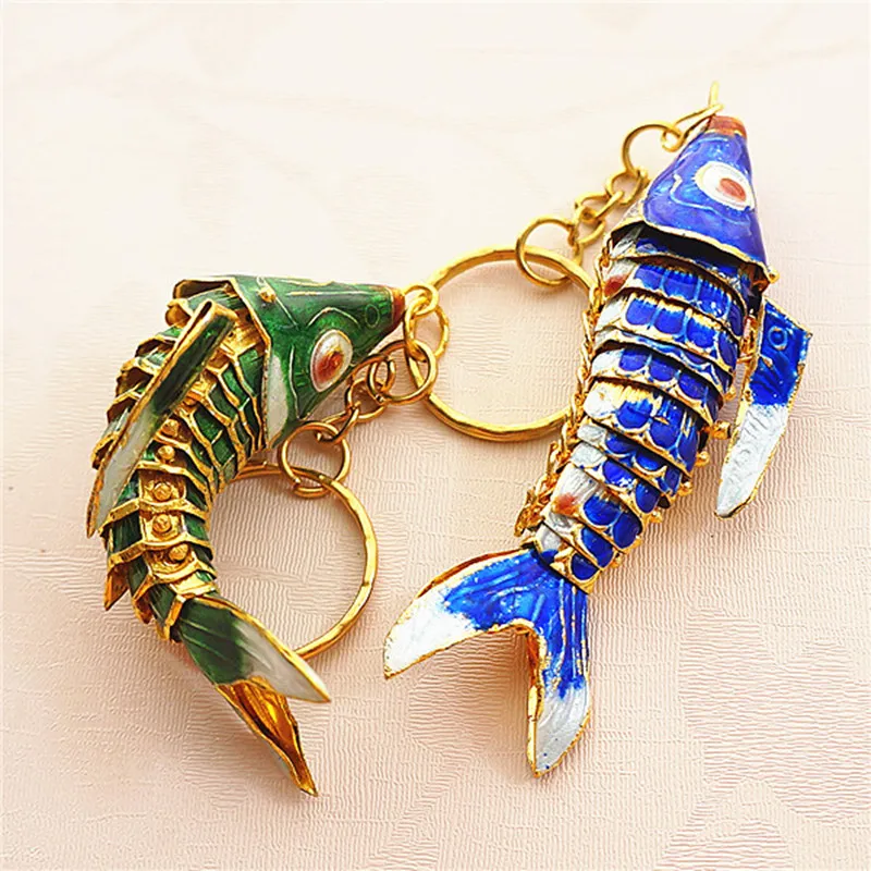 6cm Lifelike Swing Koi Fish Keychains Key rings Chinese Cloisonne Carp Charms Animal Enamel Cute keychains for Ladies Men Gifts with box