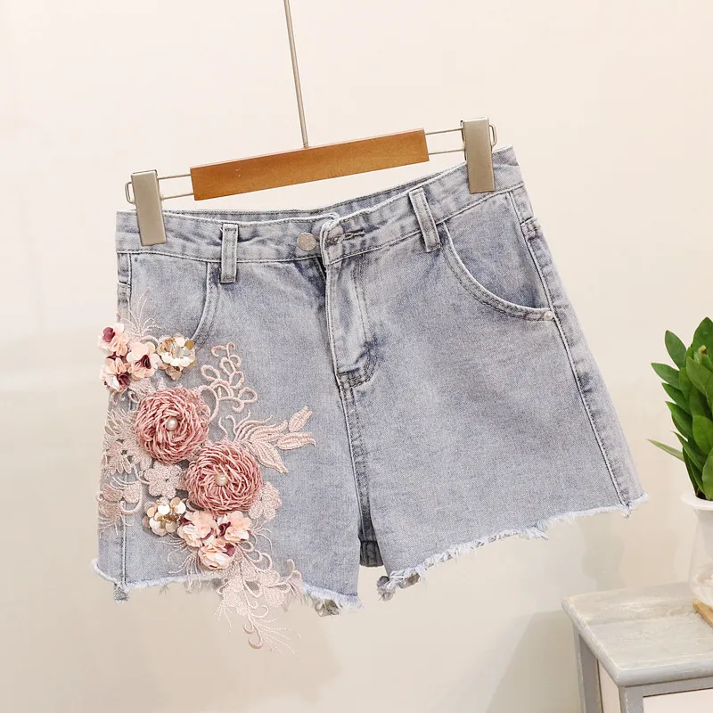 Short jeans bordado com hot sale perola