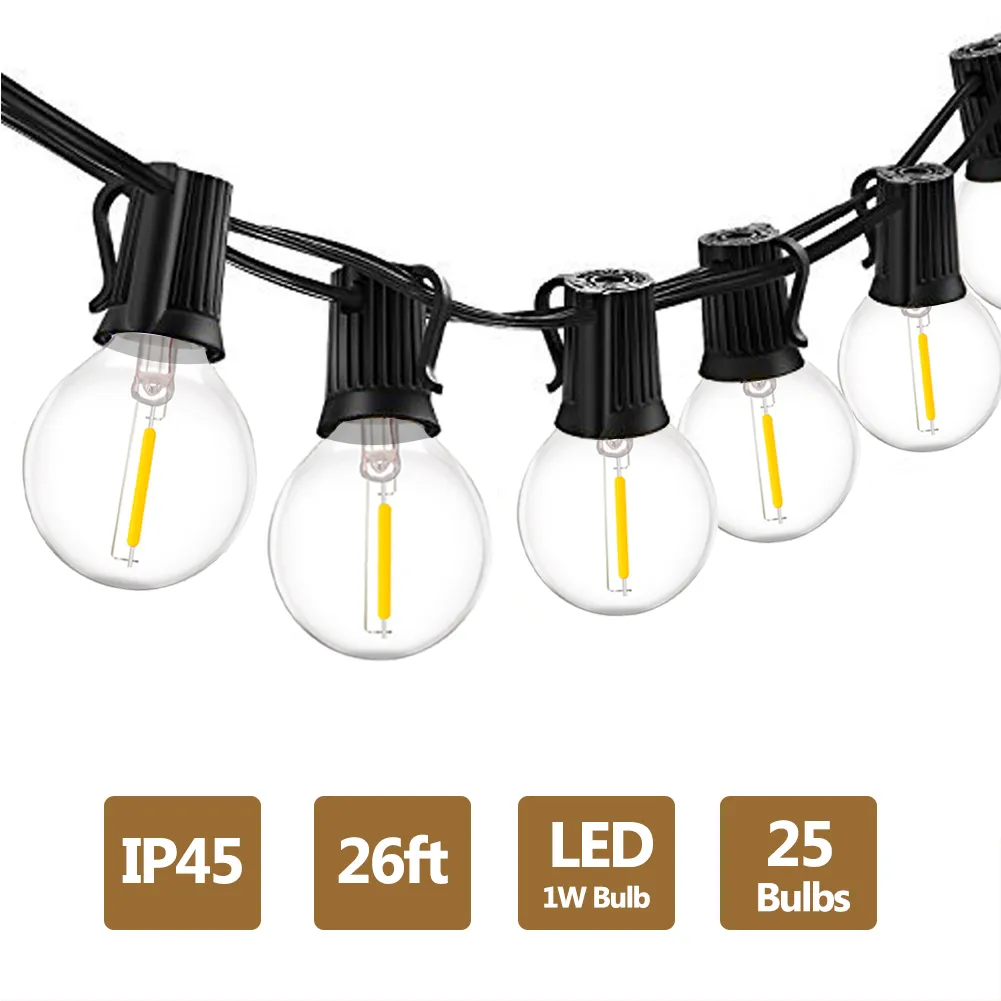 G40 1 W LED Luzes Da Corda E12 26Ft LED Globo Lâmpadas Branco Quente 2700 K À Prova D 'Água Ao Ar Livre para o Pátio Jardim Quintal Decorações Do Partido Do Casamento