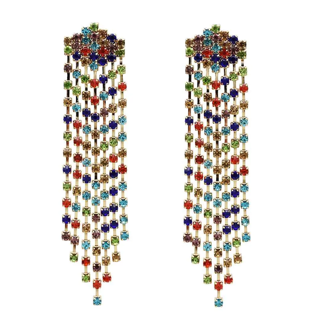 4 Color Long Rhinestone Tassel Earrings Statement Bling Dangle Earring Simple And Elegant For Any Occasion