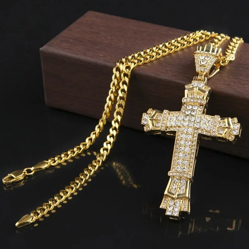 Retro Men Kvinnor Halsband Pandents Hot Fashion Hip Hop Bling Rhinestone Crystal Cross Pendant Halsband Mujer Tillbehör Smycken