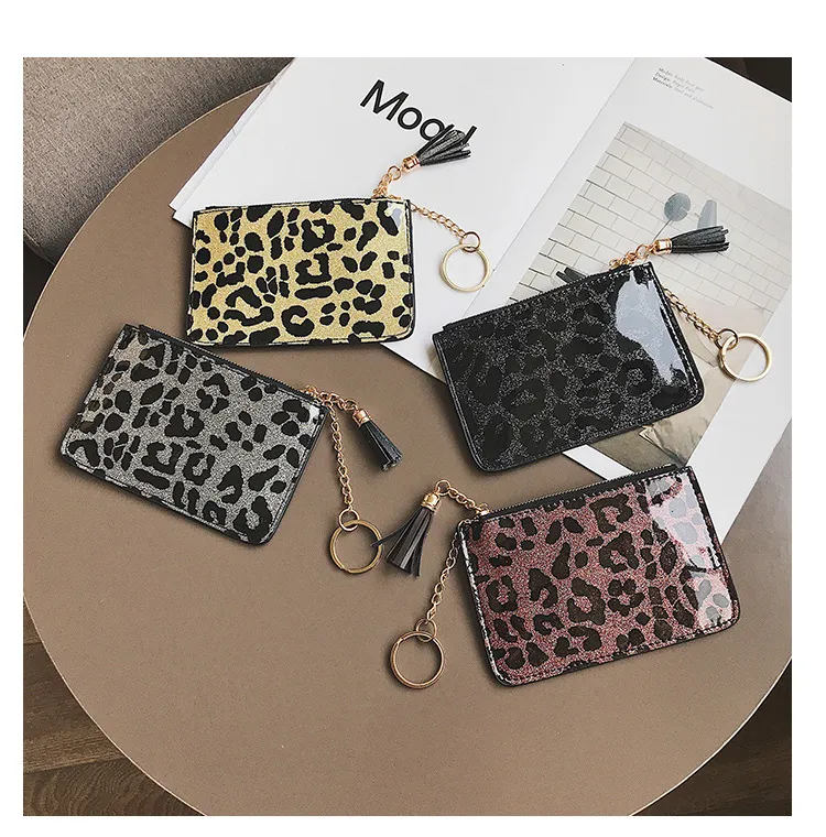 Hot Carta Leopard supporto nappa portachiavi borsa carta 4 colori PU Leopard organizzatore carta di stampa per la donna molto buona qualità