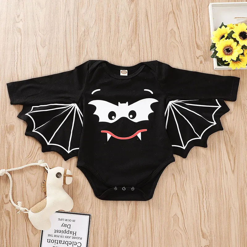 Infant Kids Halloween Romper Bat Printed Wing Long Sleeve Rompers