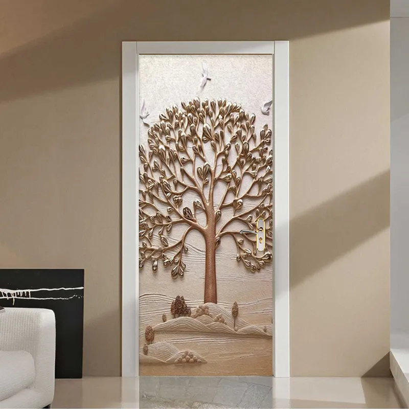 Papier peint Mural arbre stéréo 3D moderne et créatif, autocollant de porte de salon chambre à coucher, décor artistique en PVC auto-adhésif imperméable