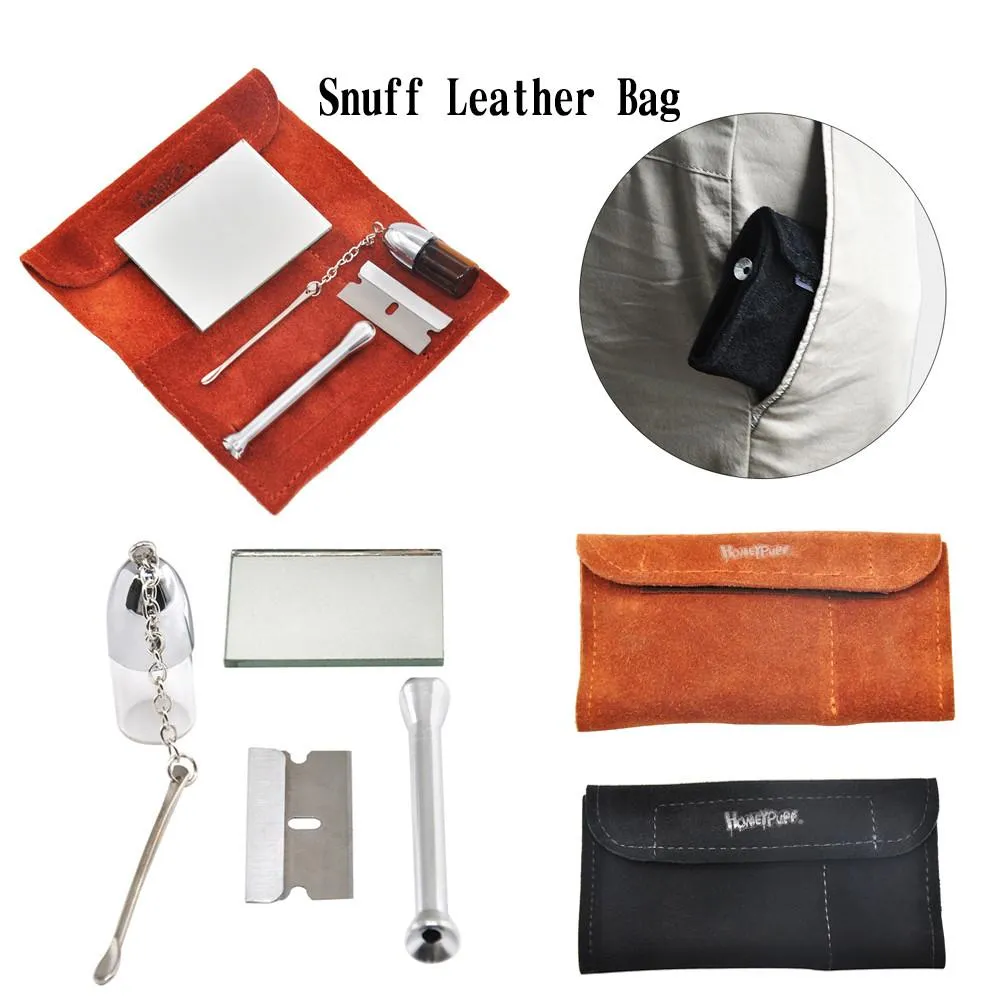 New 100% Genuine Leather Tobacco Pouch Bag Snuff Snorter Tool Sniffer Straw Hooter Hoover Pouch Bag Pipe Smoking Case Pill Bottle Box Case