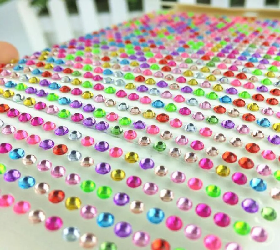 Hot selling children DIY decorative 3D Self-Adhesive Multicolor Decorative Rhinestone sticker 168Pcs /Sheet size of 6mm