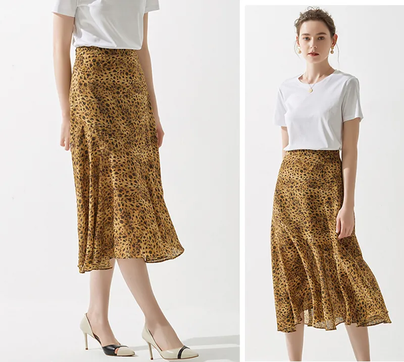 Wholesale Women Leopard Silk Satin Midi Skirt Ladies Casual Dresses ...