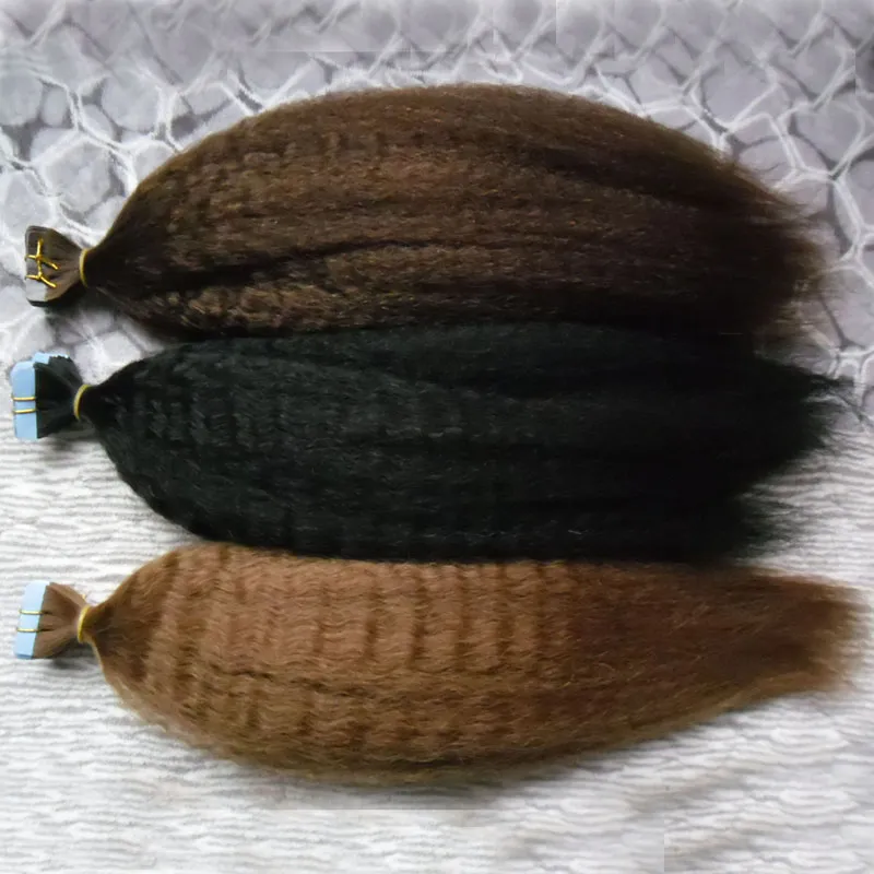 Unverarbeitetes reines brasilianisches verworrenes glattes Haar 100 g brasilianisches grobes Yaki-Jungfrau-Haar 40 Stück/Set Klebeband auftragen Hauteinschlaghaar