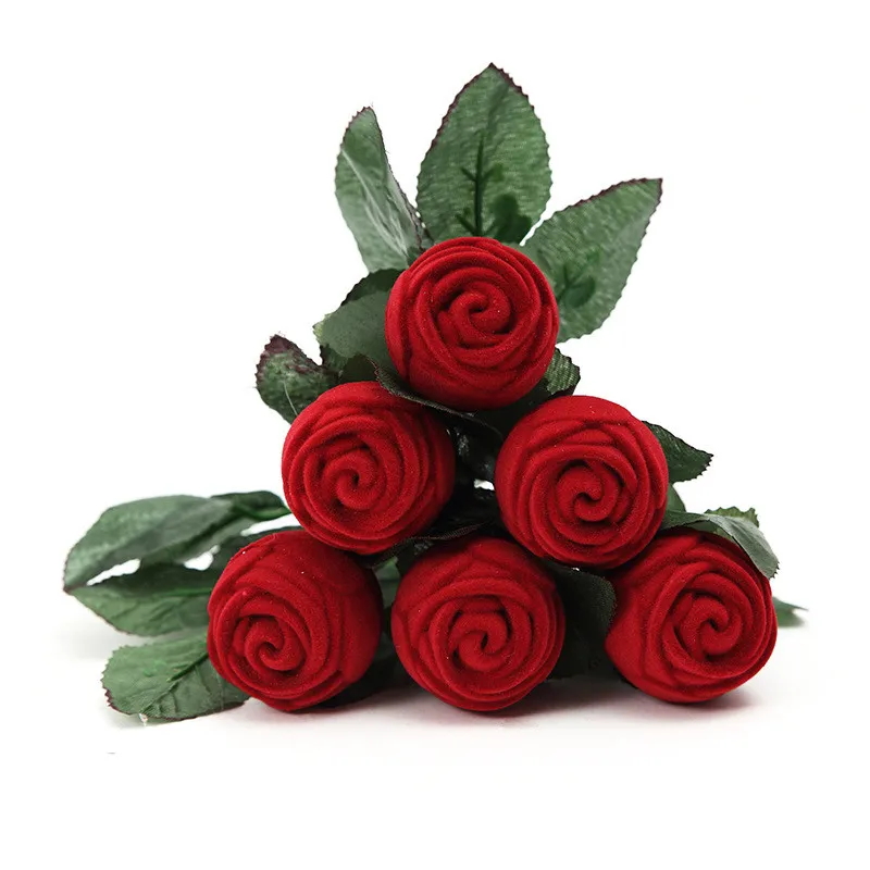 Czerwona Róża Ring Box Spersonalizowany Aksamitna Oryginalność Ślubna Prezent Moda Walentynki Pudełko Zaręczyny Biżuteria Opakowanie Box