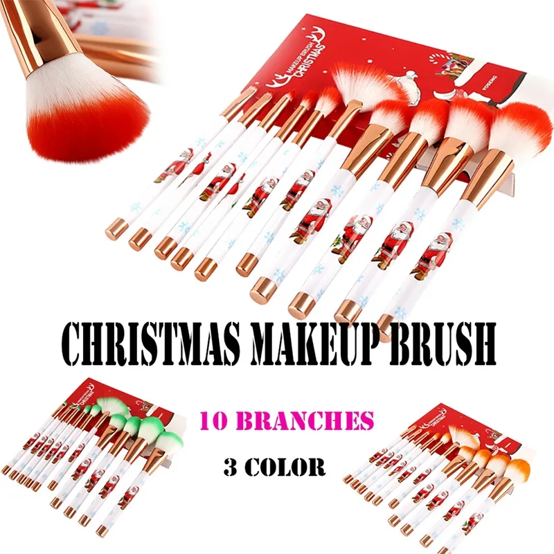 Kerstmakeupborstelset 10 stks / doos ventilator wenkbrauw oogschaduw poeder lip make-up borstels cosmetische schoonheid tools