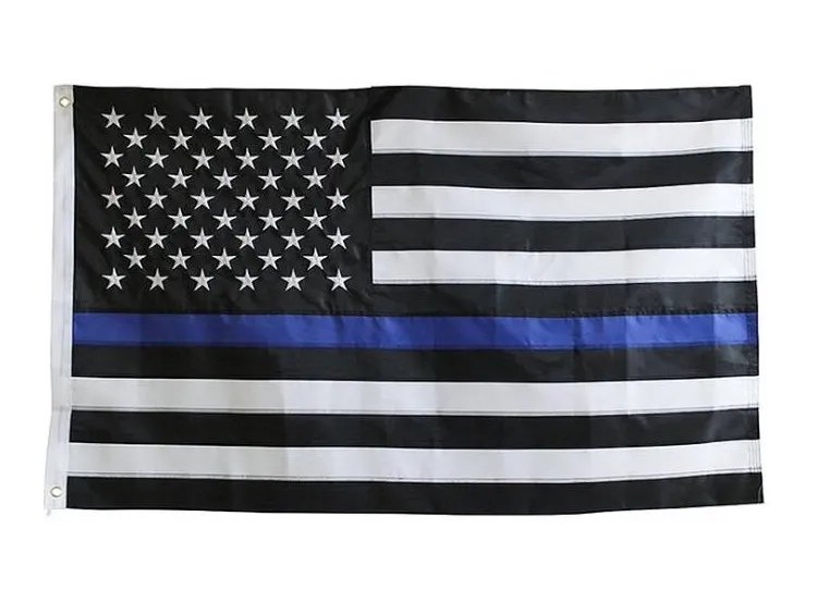 Bandeiras Linha Azul 10pcs EUA Polícia 3x5 Bandeira Pé fina de Blue Line EUA Preto Azul branco americano com latão grommets 90x150cm
