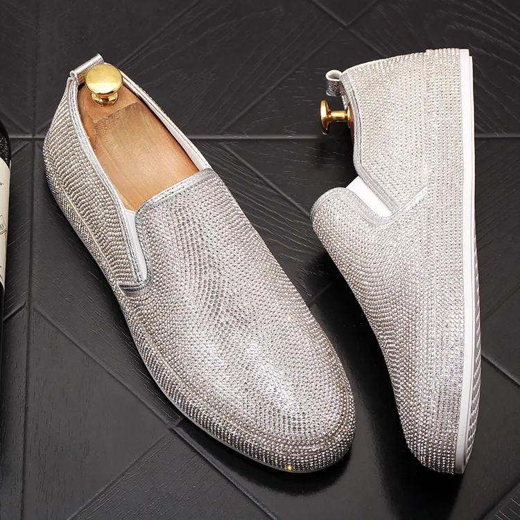 Mens Rhinestone Flat Sparkly Dress Shoes Mens Formal Wedding