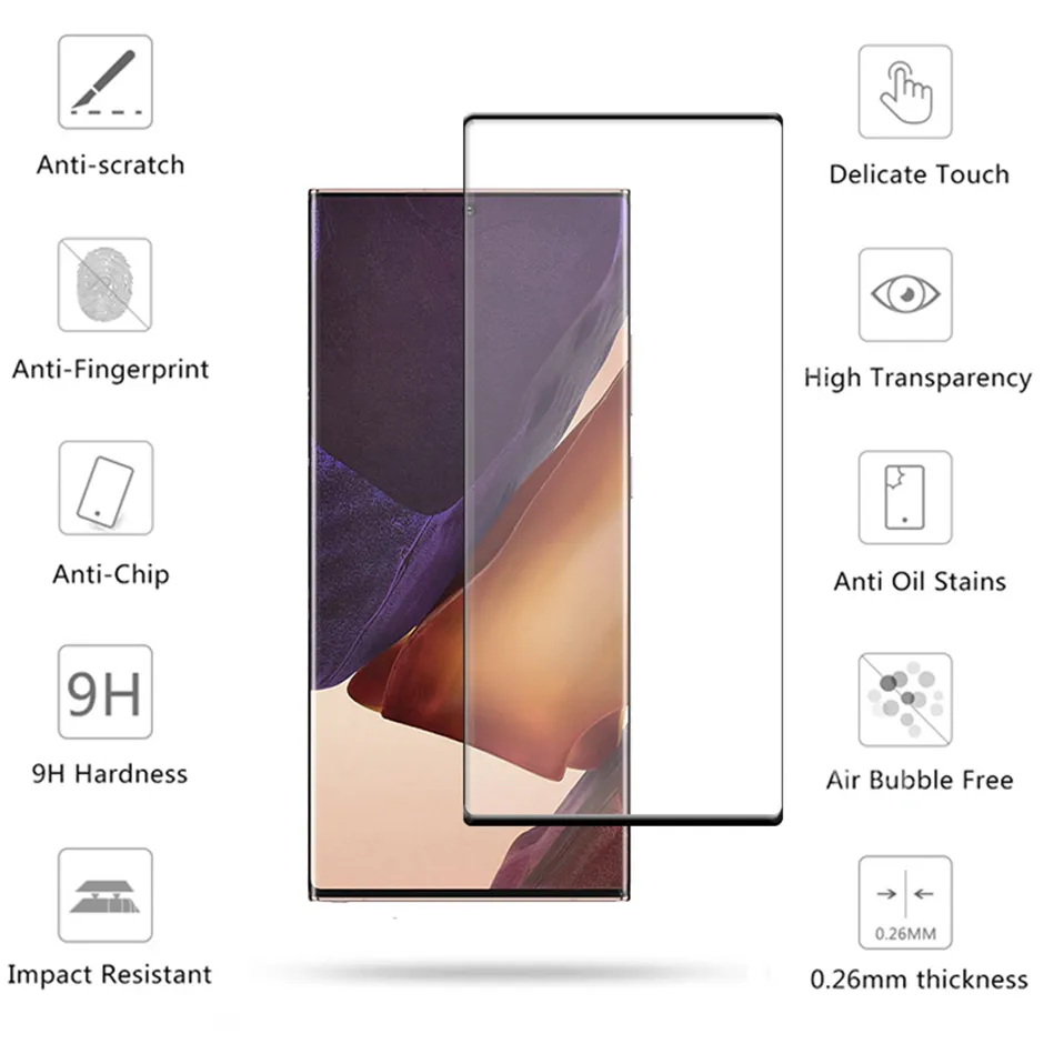 for Samsung Galaxy S22 S21 S20 S10 S8 S9 Note 20 Plus Fingerprint Unlock Glass in Retail Box S23 Ultra Curved Tempered Phone Screen Protector