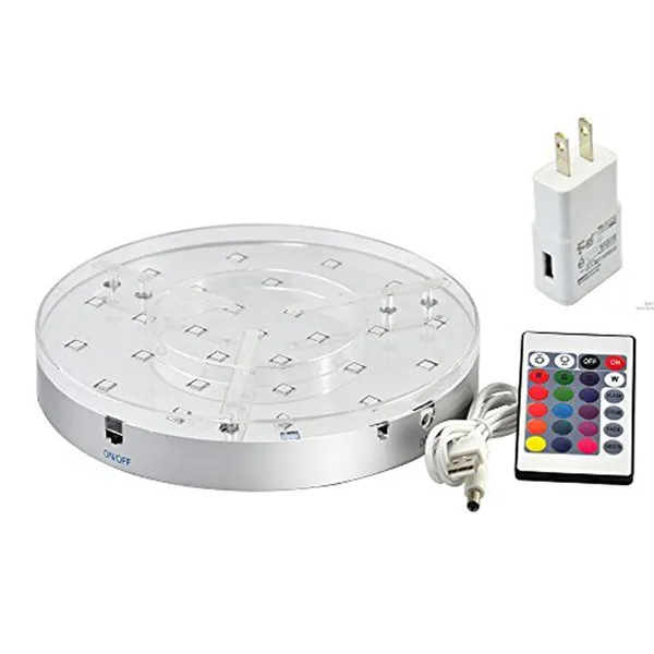 Funciona con pilas recargables LED Ronda base de luz con el cambio de control remoto de color RGB de iluminación de la lámpara de luz de base redonda