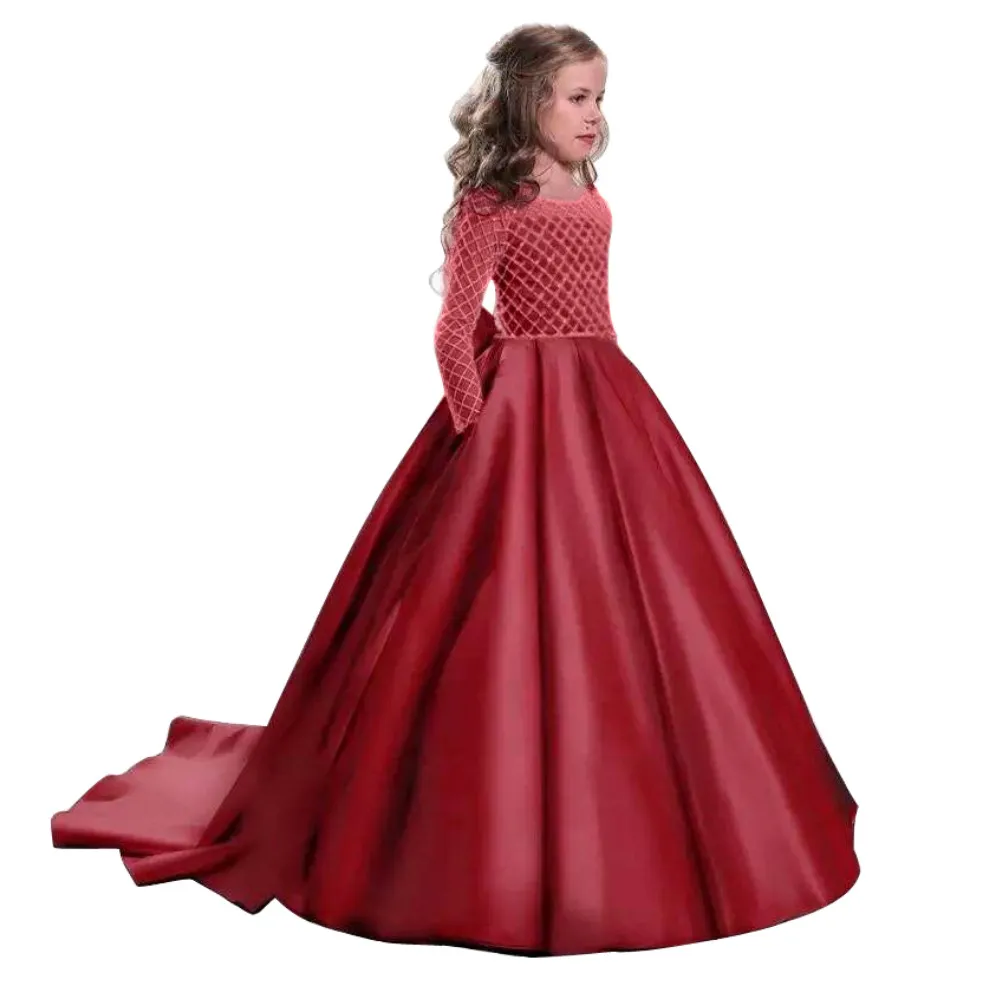 Flower Girls Dresses Kids Lace Long Sleeve Ankle-Length Ball Gown with Big  Bow for Party Wedding from Dhgate Girl's Dresses - price 23.81