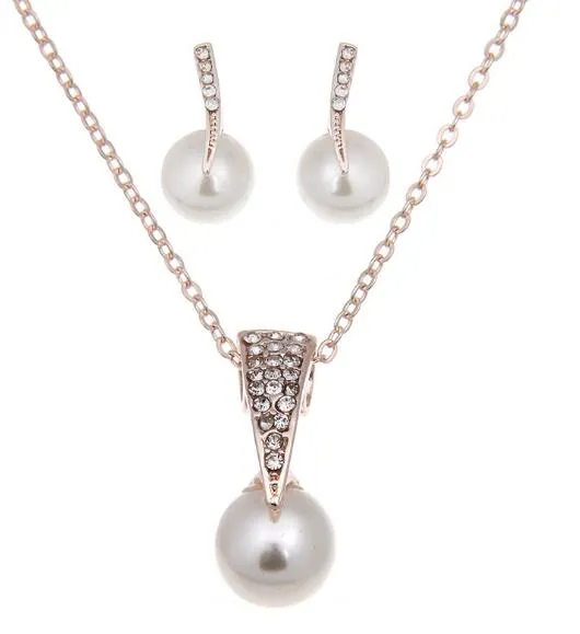 Elegant Pearl Necklace And Earring Set For Wedding Full Diamond
