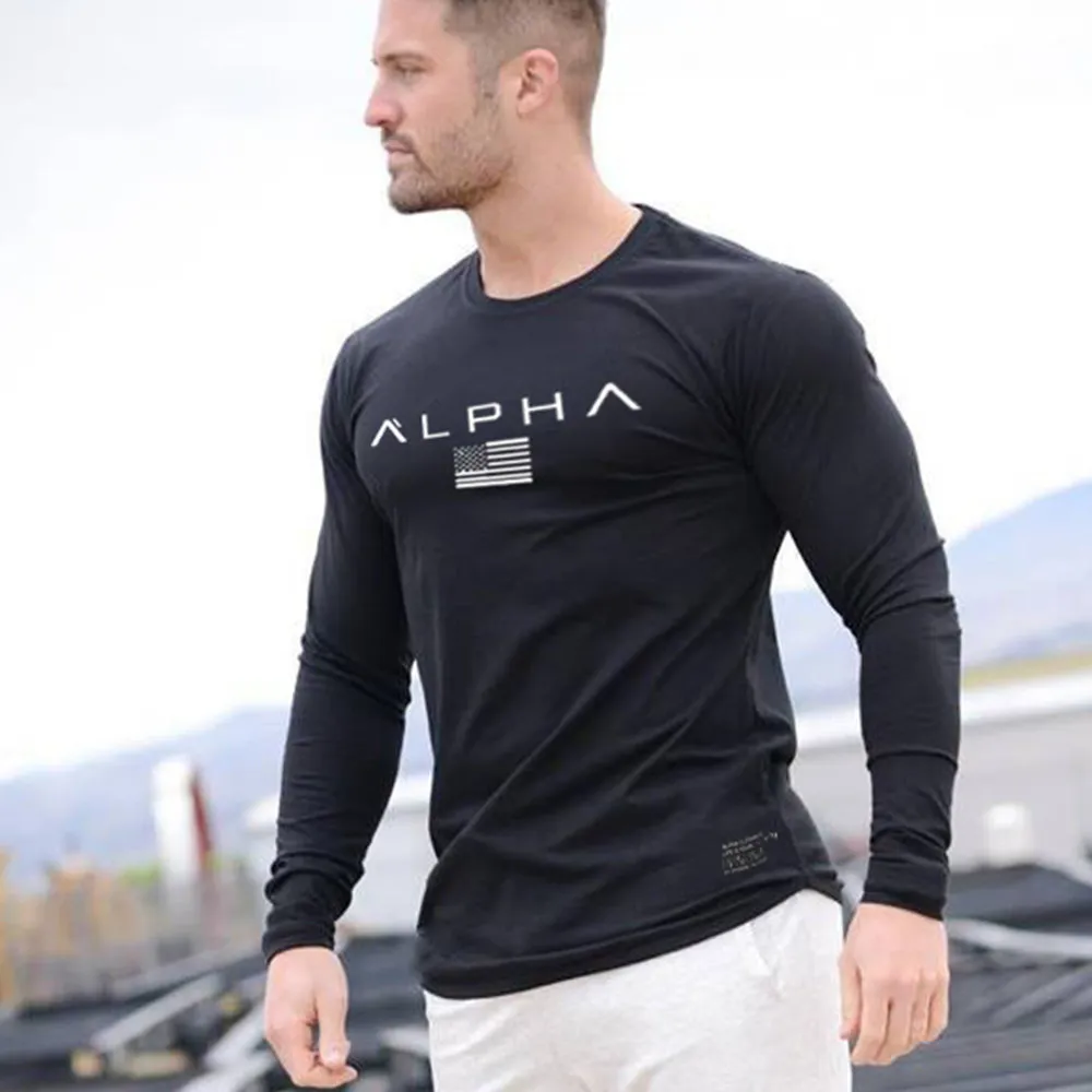Casual Long sleeve Cotton T-shirt Men Gym Fitness Workout Skinny t shirt Male Print Tee Tops Autumn Running Sport Brand Clothing CY200522