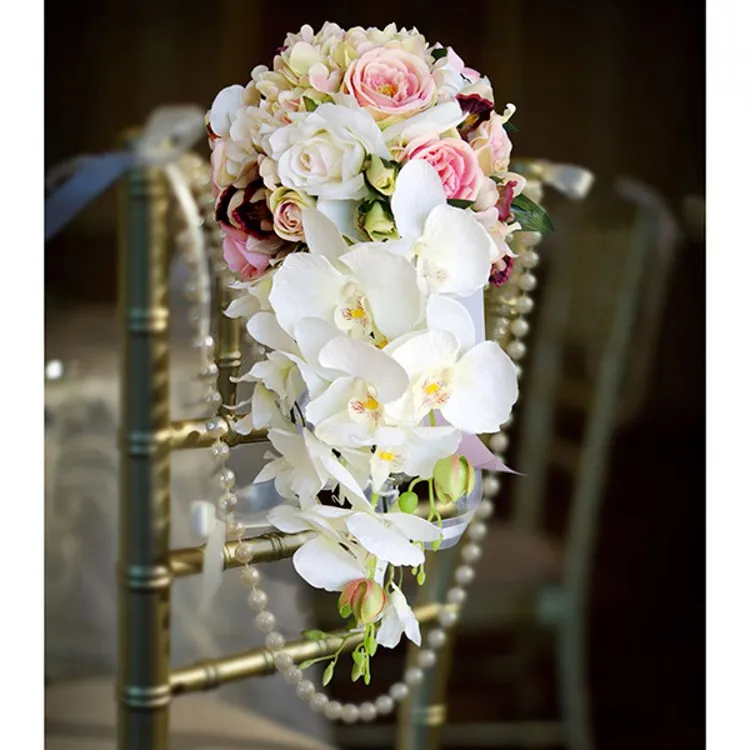 4 färger Pearl Crystal Bridal Buquets Flower Pink Waterfall Wedding Flower Vintage Handgjorda Brosch Bouquet de Mariage229i