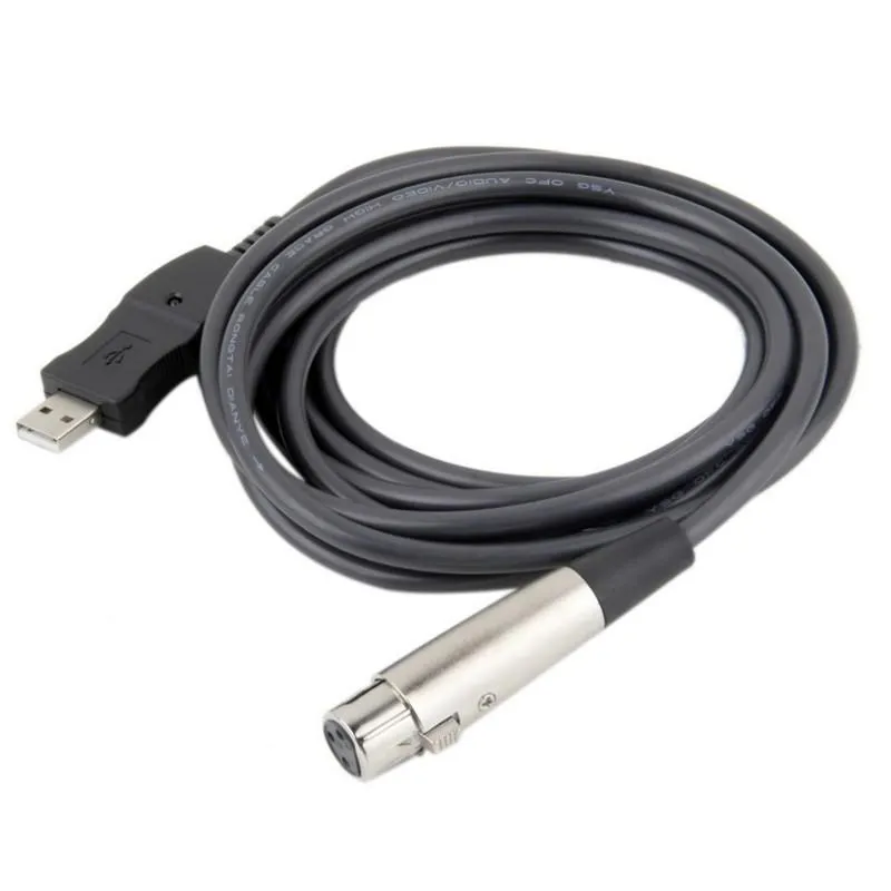 60 uds USB macho a XLR hembra Cable de micrófono adaptador 3M Cable de extensión de Audio negro