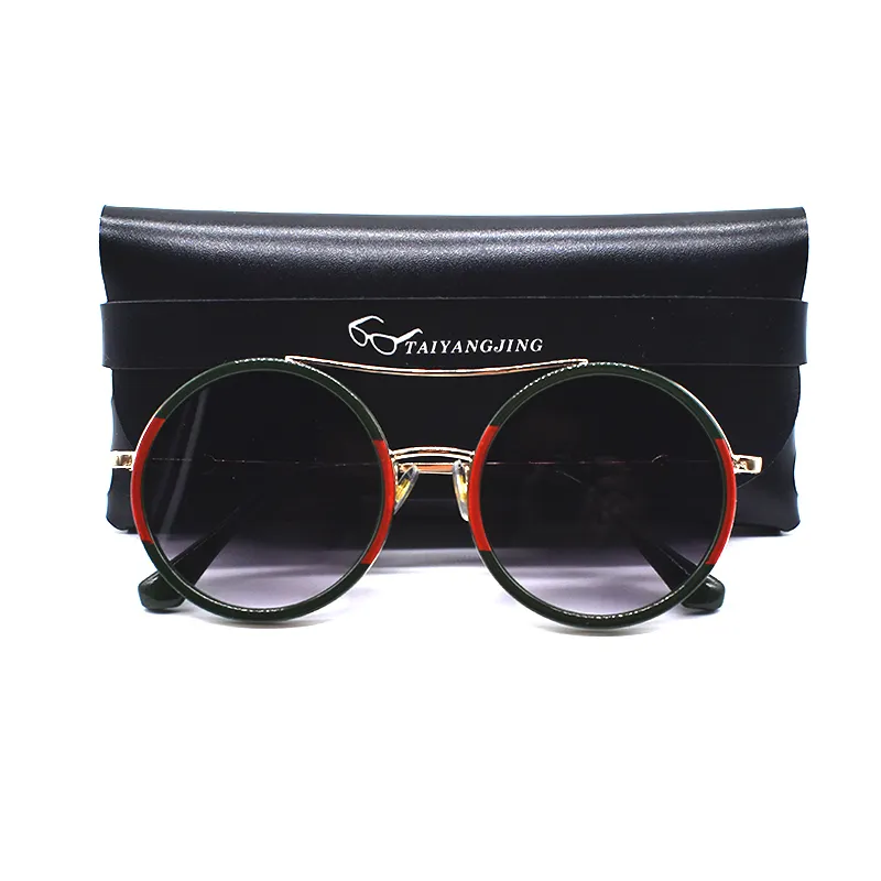 Название товара wholesale Винтажные солнцезащитные очки женские с сумкой Twin Beams Круглые очки Бренд-дизайнер в металлической оправе Солнцезащитные очки gafas de sol mujer Код товара