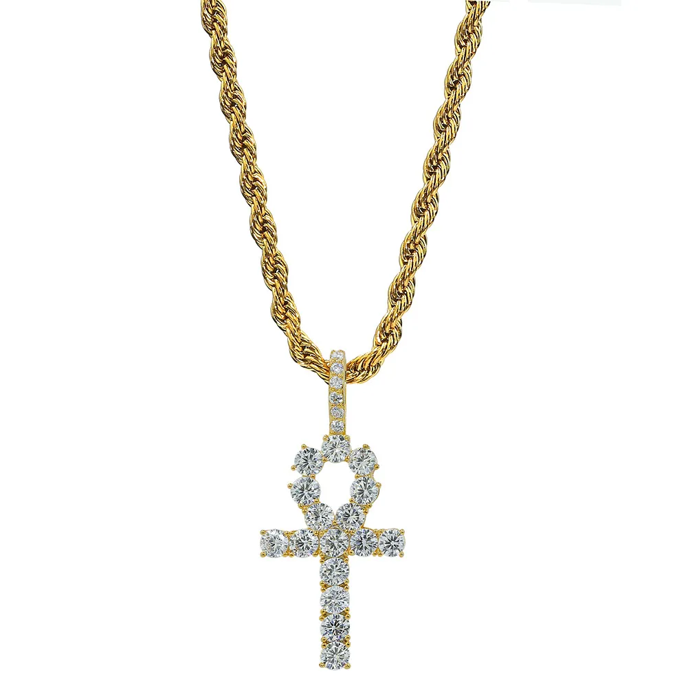 Hip Hop Nail Key Key Cross Cross Naszyjnik Bing Bing Diamond Stone 18K Gold Plated Women/Mężczyźni Biżuteria religijna