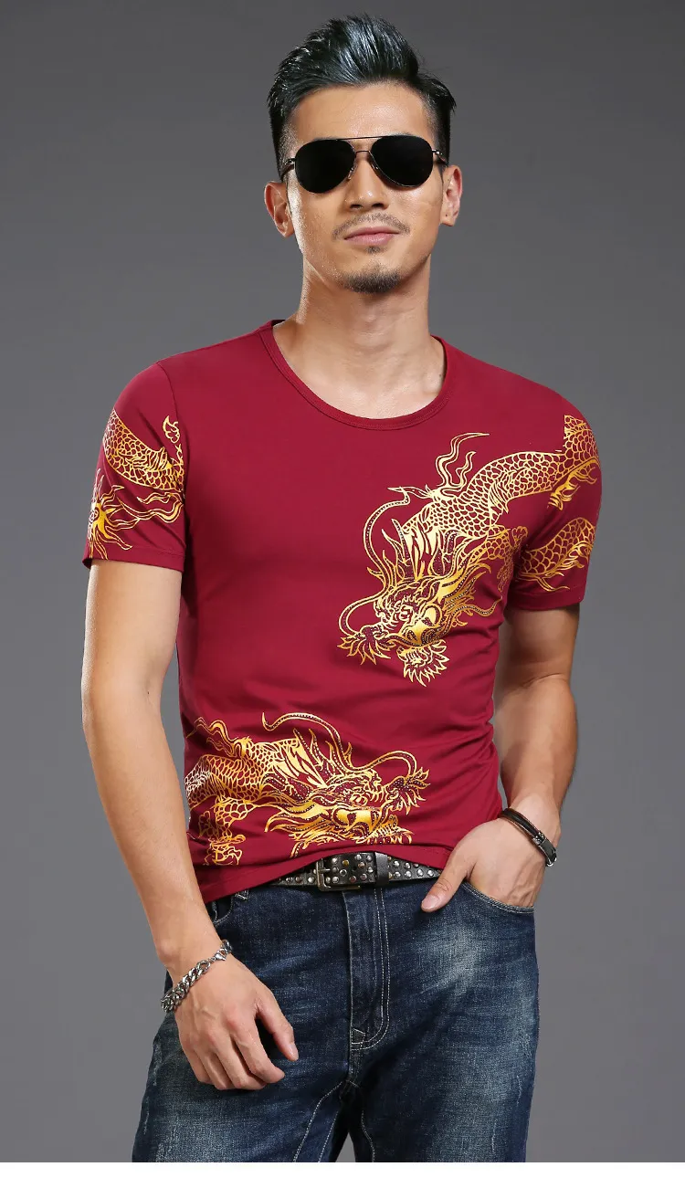 Wholesale Mens High Street Bronze 3D Dragon Totem Print Gold