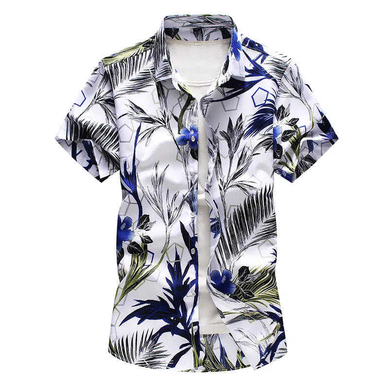 Camisa de praia havaiana de manga curta masculina, camisas