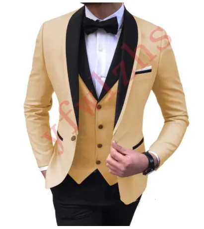 أحدث زر Groomsmen Shawl Lapel Wedding Groom Tuxedos Men Suits Wedding/Prom/Dinn