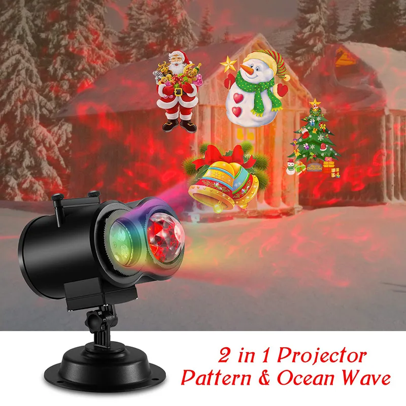 Dual Head Water Wave Christmas Laser Projektorljus Färg Roterande projektorlampa med 12 mönster och fjärrkontroll