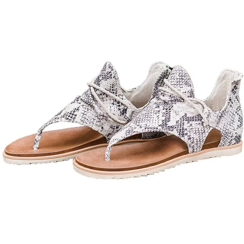 Sandals For Women Wide Width Flat Sandals Casual Snakeskin Open