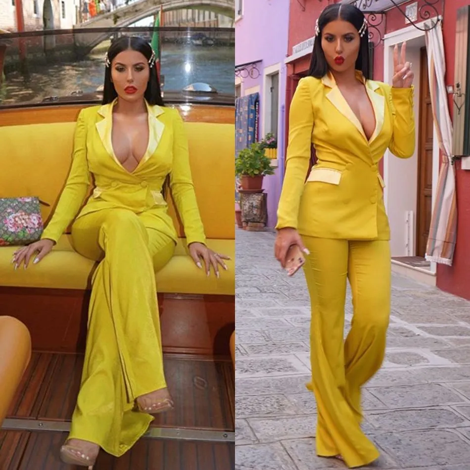 Yellow Mother of the Bride Suits Slim Fit Women Prom Evening Tuxedos Blazer For Wedding(Jacket+Pants)