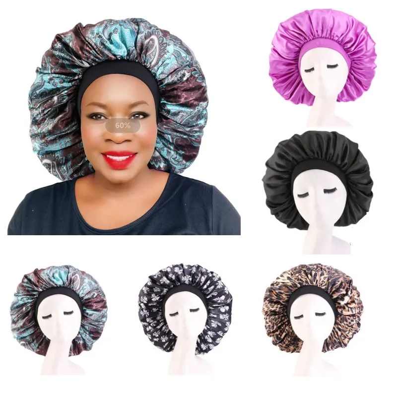 New Extra Large cetim Bonnet Mulheres Silky Hair Styling Cuidados Hat Lady noite de sono tampão da cabeça de Moda usar acessórios Headwrap cabelo