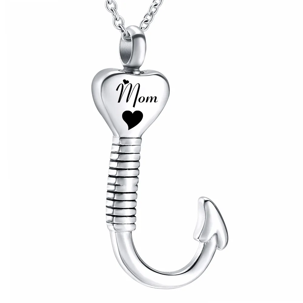 Personlig Anpassad Namn Fisk Hook Cremation Urn Ash Pendant Heart Halsband för män Kvinnor, Memorial Keepsake Smycken