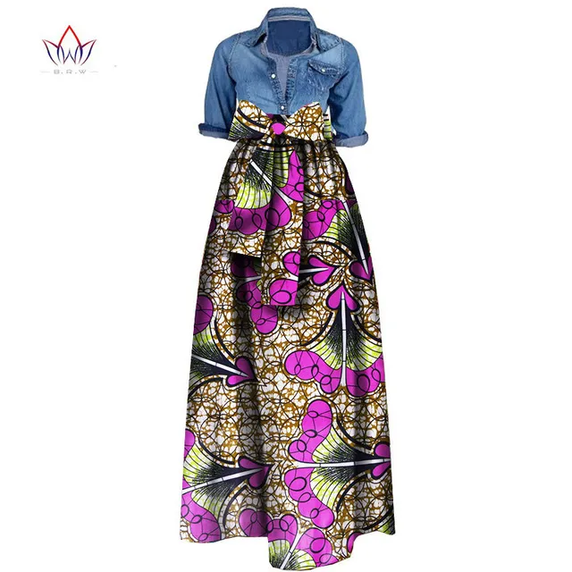 2019 Woman Long Maxi Women African Dashiki for Women Bazin Riche Robe Longue Femme Plus Size Skirt Natural WY1036