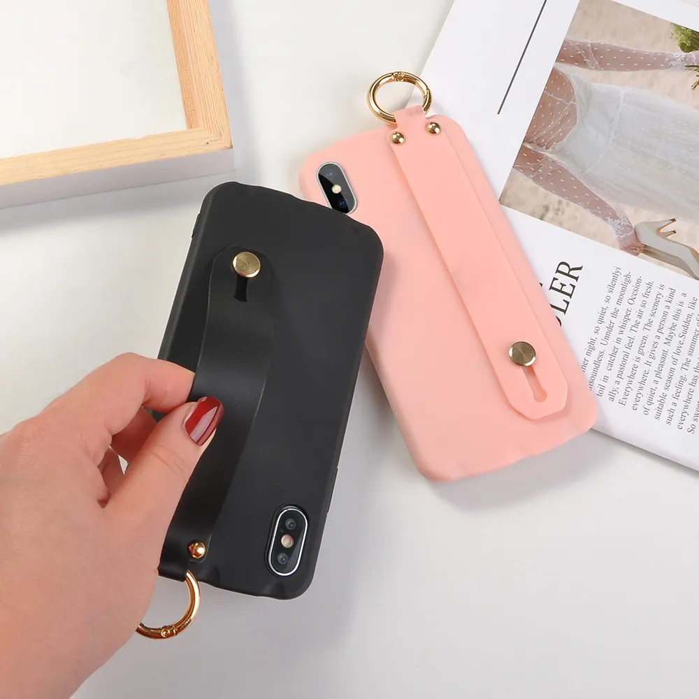 Pink and Black Couples Phone Case with Wrist Strap for iPhone X, XS Max,  XR, 6, 6s, 7, Plus Soft TPU Cover