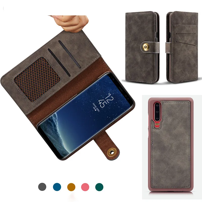 Étui portefeuille en polyuréthane pour téléphone portable de haute qualité pour Huawei P30 Mate 20 magnétique 2 en 1 couverture de téléphone portable en cuir