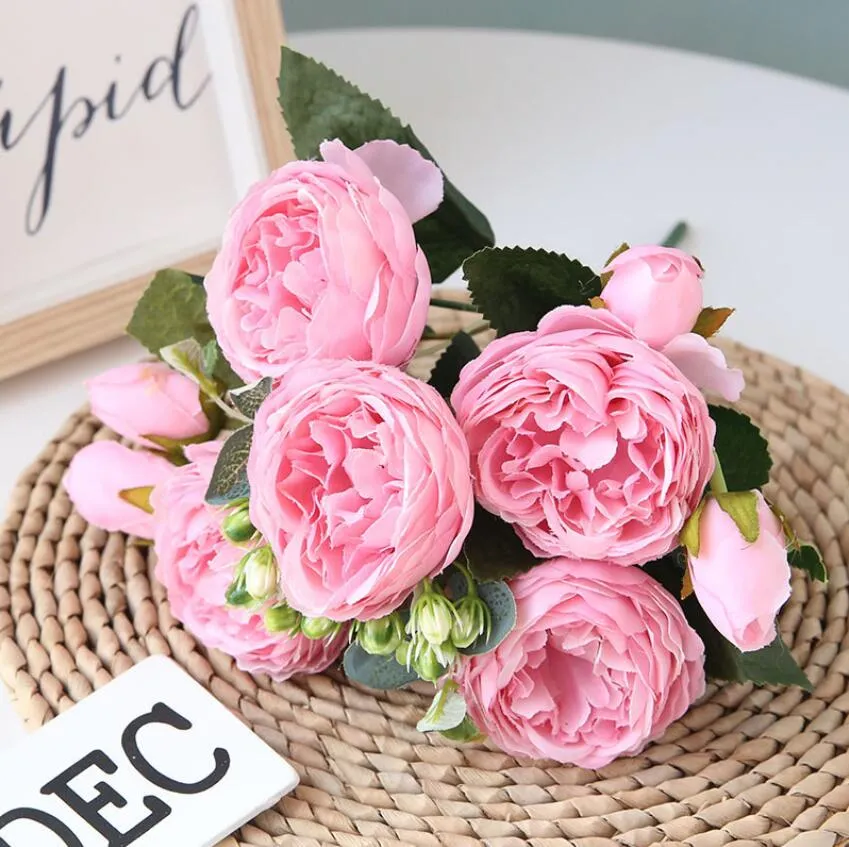 Kunstmatige Rose Peony Silk Flowers DIY Branch 5 Heads Peonies Fake Flower Faux Flowers Wedding Stage Achtergrond Decoratie Holding Bloemen