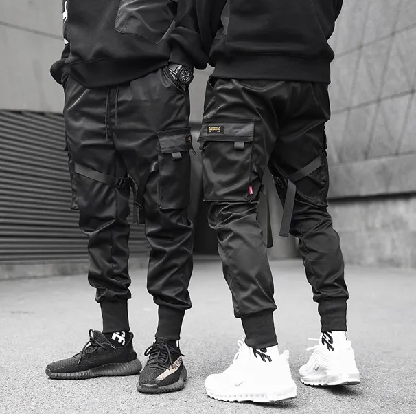 Мужские боковые карманы хип -хоп лоскутные грузовые брюки модные брюки