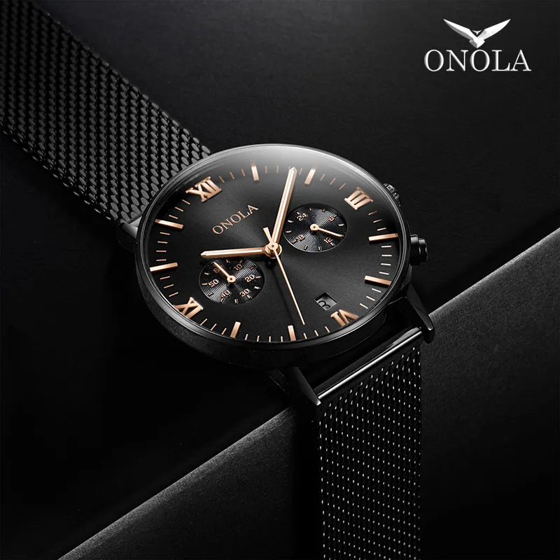 Onola 브랜드 비즈니스 캐주얼 시계 남자 방수 손목 시계 시계 정품 가죽 스틸 밴드 드레스 패션 간단한 남성 시계