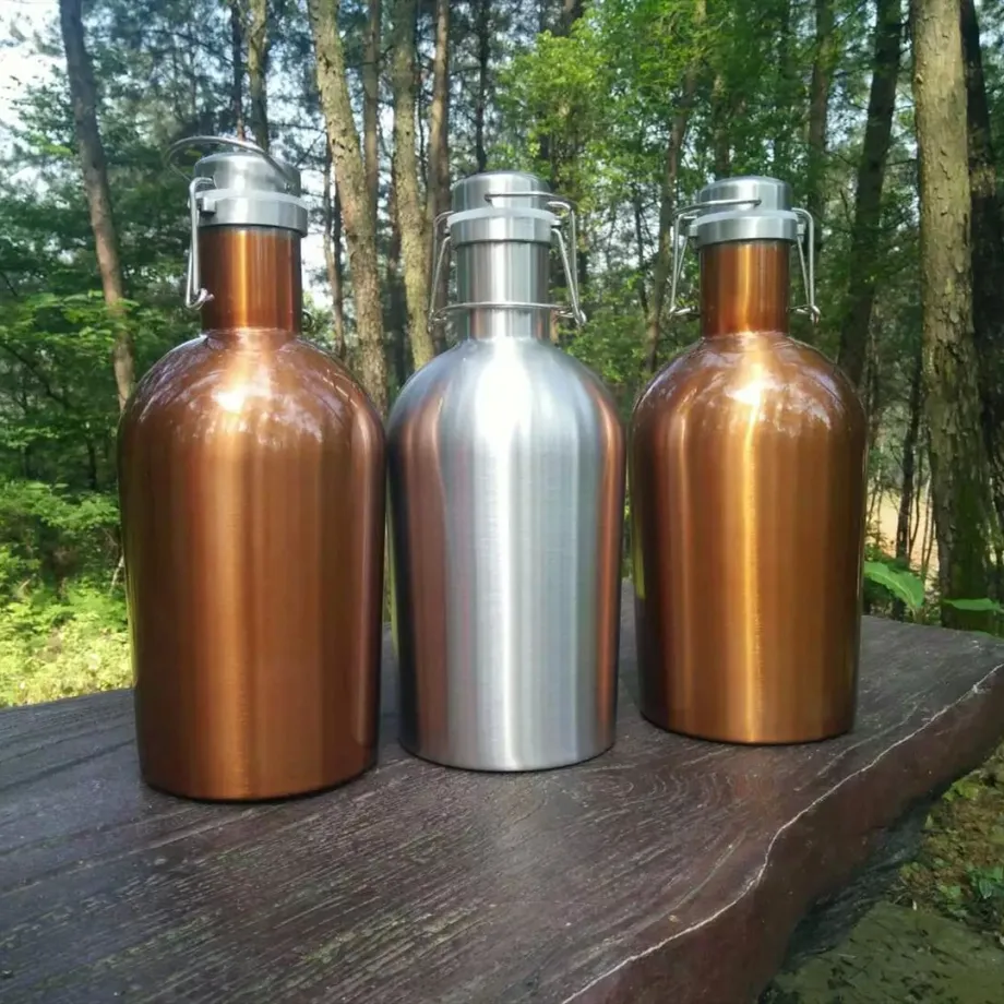 1,5 l/50 Unzen, 1,9 l/64 Unzen, 2,5 l/85 Unzen Bier-Growler, Heimbrau-Fass, Weinbecher, Wasserflasche, 18/8-Edelstahlglas, Einzel-/Doppelwand-Getränketopf, BPA-freier Schwingverschluss