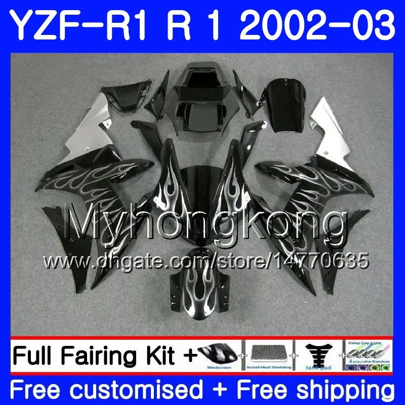 Bodys dla Yamaha Silver Flames Hot YZF-1000 YZF R 1 YZF R1 2002 2003 Nadwozie 237HM.32 YZF 1000 YZF-R1 02 YZF1000 Ramka YZFR1 02 03 Owalnia