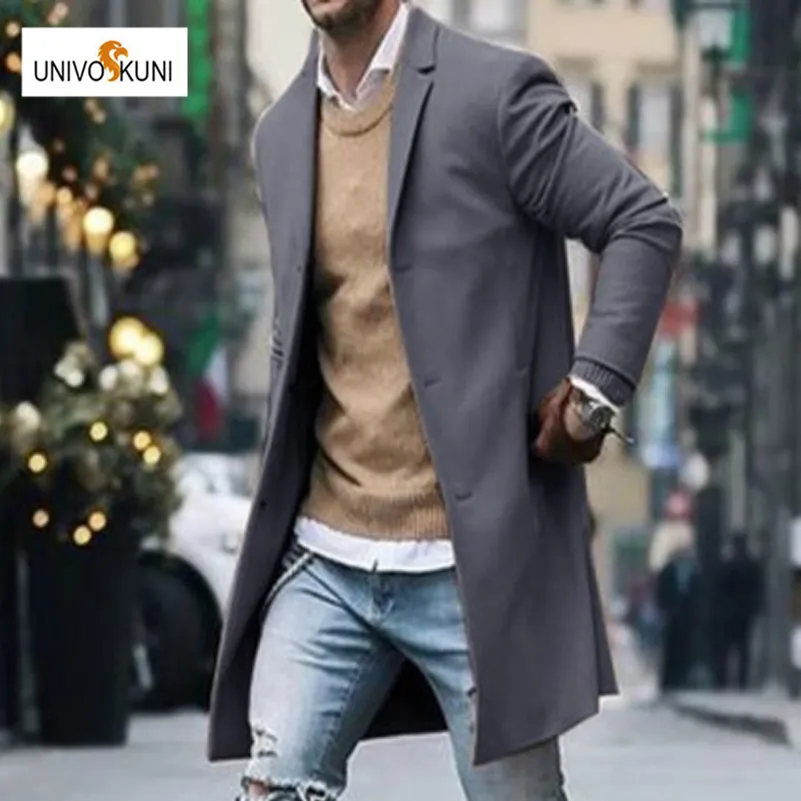 UNIVOS KUNI Spring and autumn new solid color simple men's long section woolen coat casual trend Size S-3XL WYR123