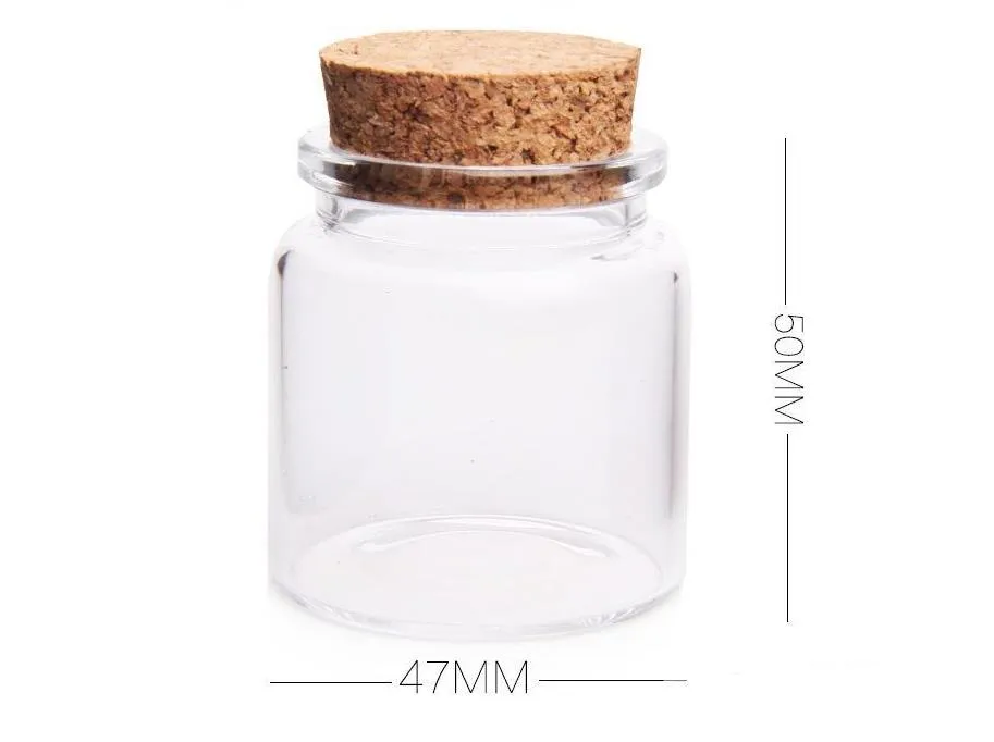 Gratis frakt 300PCS 47 * 50mm Clear Cork Glass Bottle Jar 50ml Utkast Hög Borosilikat Glasbehållare kan sn4109