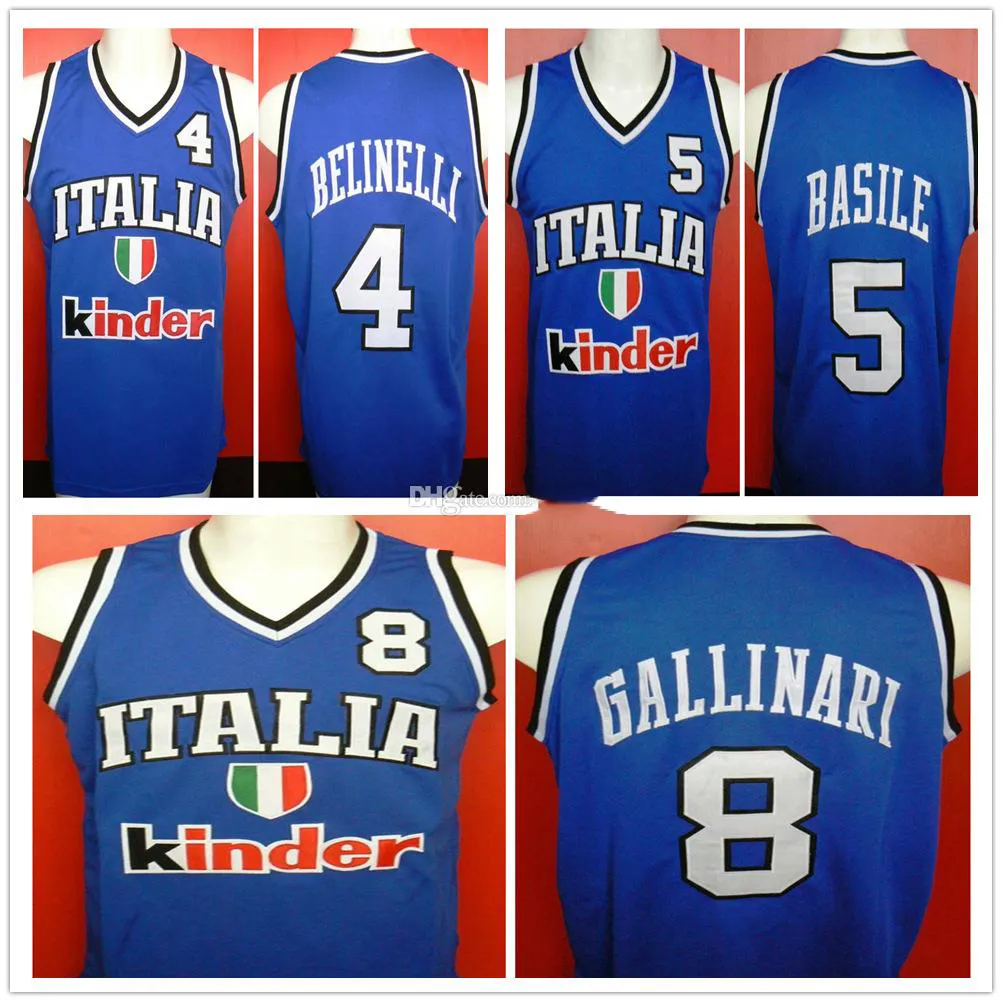 Marco Belinelli # 4 Jerseys de Basquete Gianluca Basile # 5 Danilo Gallinari # 8 Team Italia Itália Italiano Retro Mens Costume Personalizado