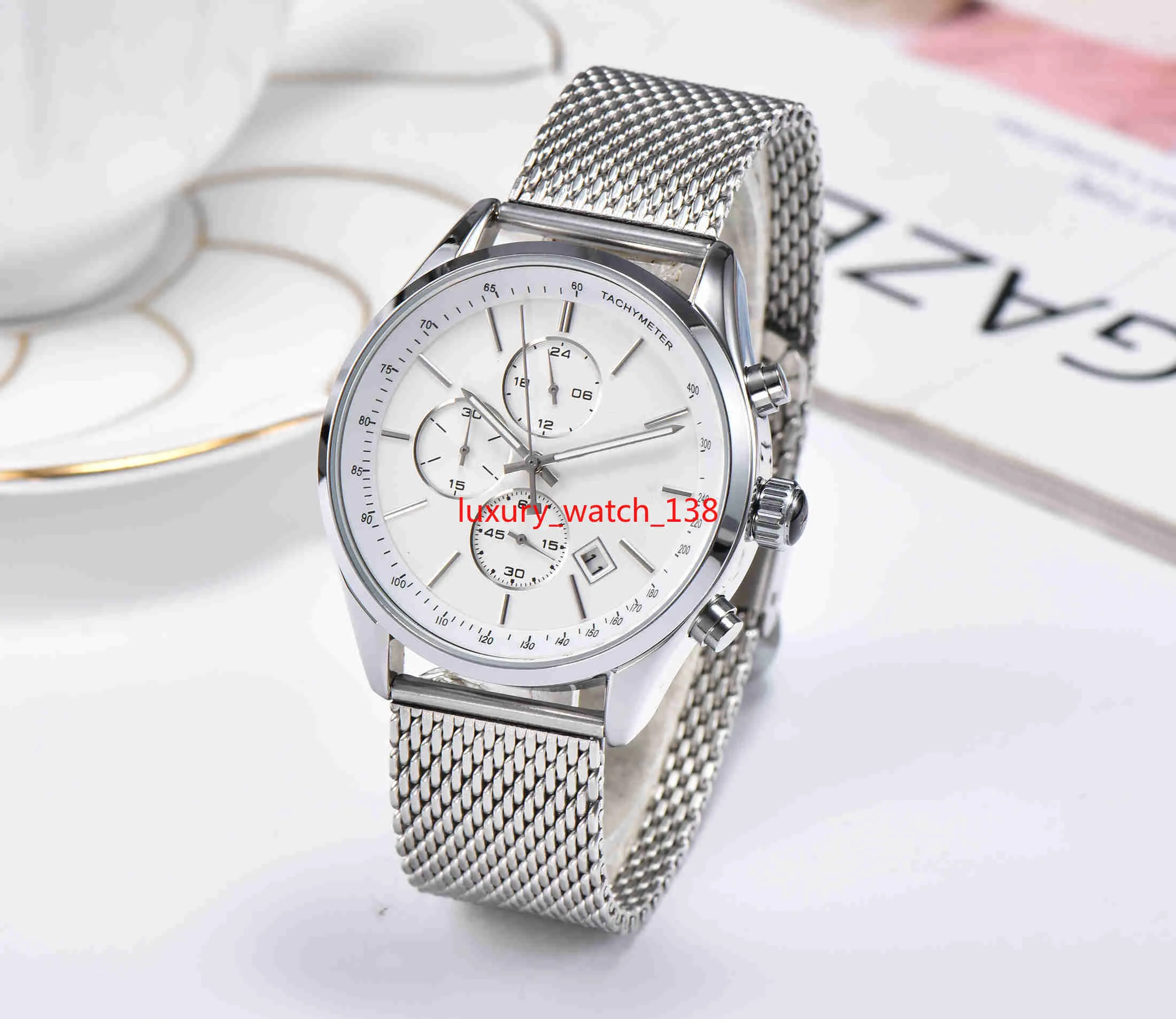 2020 Relógios Mens de Luxo Relógios Todos Pointer Work Functional Chronograph Quartz Relógio Aço Inoxidável Strap Impermeável Designer Cronwatch