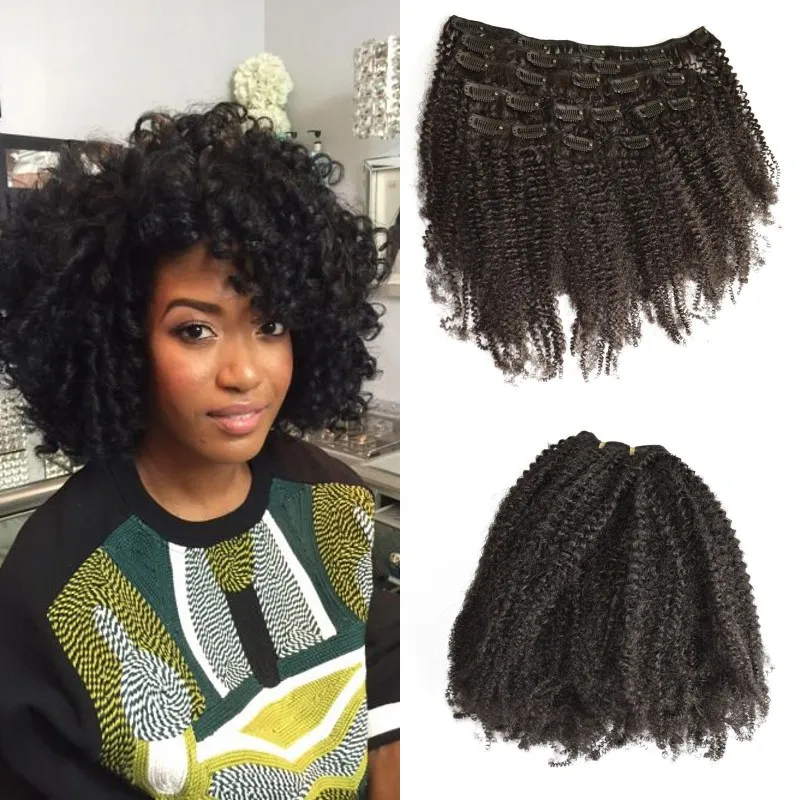 Atacado barato 7 pçs/conjunto 4a,4b Afro Kinky Clipe encaracolado em extensões de cabelo humano 8-24 polegadas preto natural para mulheres negras G-EASY Hair