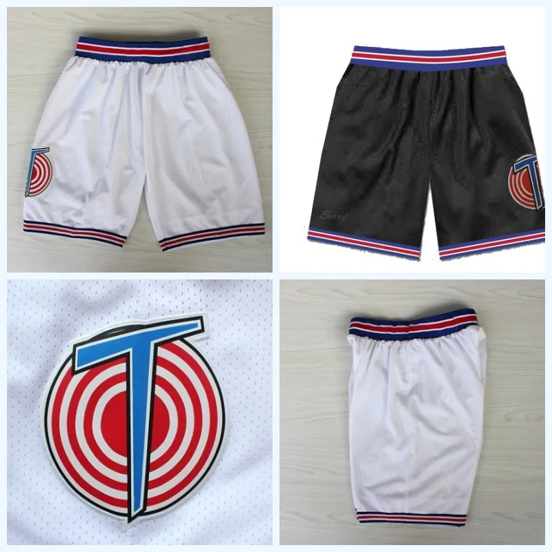 Mens Tune Squad Space Jam Movie Baskabll Shorts Dubbel gestikt Beste Quailty White Black Sports Shorts S-XXL